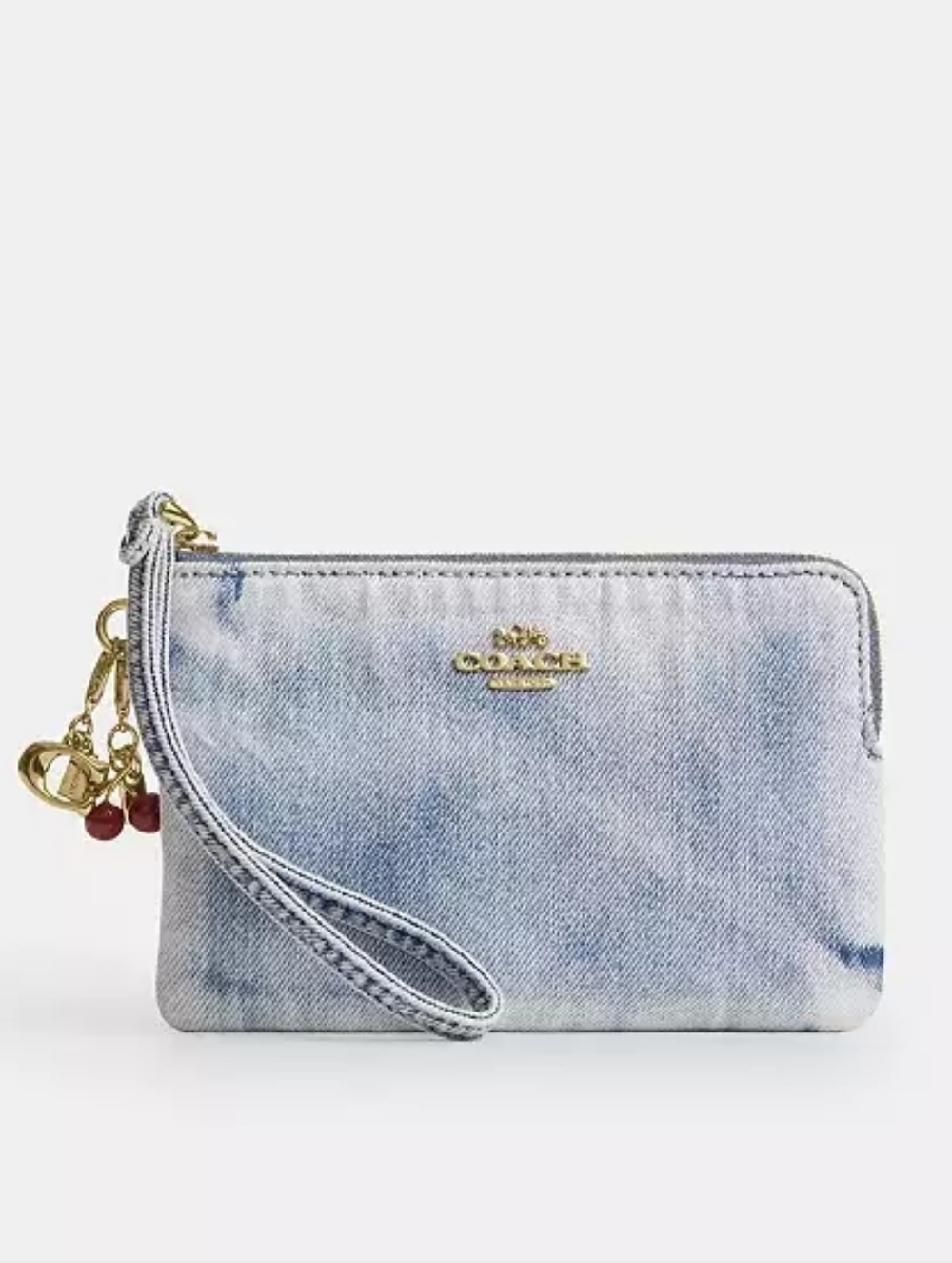 *NWT* COACH Corner Zip Wristlet In Loved Denim With Charms, Wallet With Cherry